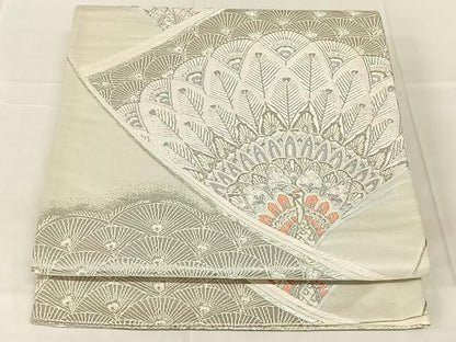 平和屋着物◎六通柄袋帯　唐織　孔雀羽文　銀糸　正絹　逸品　AABN4154dk