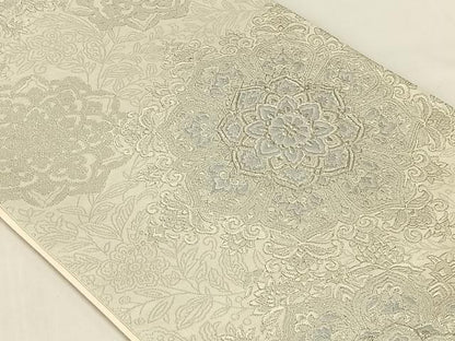 平和屋着物◎六通柄袋帯　正倉院花文　銀糸　正絹　逸品　AABN4155dk