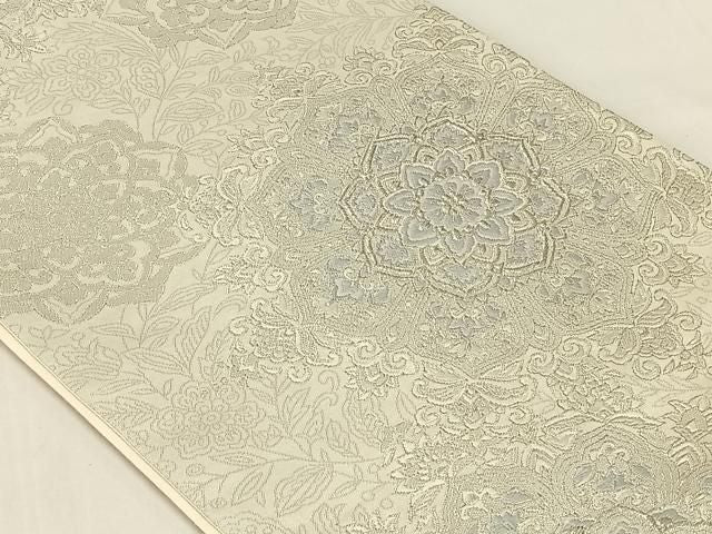 平和屋着物◎六通柄袋帯　正倉院花文　銀糸　正絹　逸品　AABN4155dk