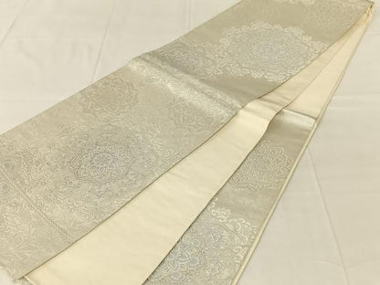 平和屋着物◎六通柄袋帯　正倉院花文　銀糸　正絹　逸品　AABN4155dk
