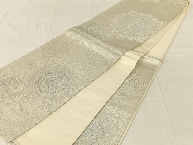 平和屋着物◎六通柄袋帯　正倉院花文　銀糸　正絹　逸品　AABN4155dk