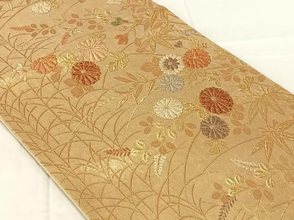 平和屋着物◎六通柄袋帯　草花文　金糸　正絹　逸品　AABN4157dk