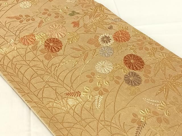 平和屋着物◎六通柄袋帯　草花文　金糸　正絹　逸品　AABN4157dk