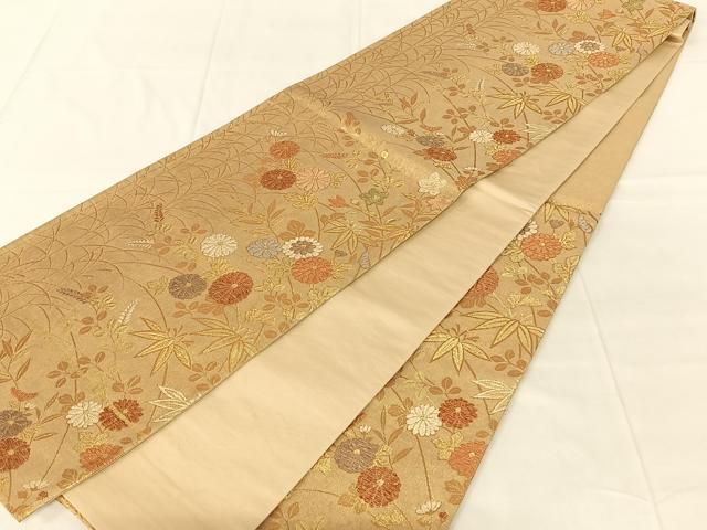 平和屋着物◎六通柄袋帯　草花文　金糸　正絹　逸品　AABN4157dk