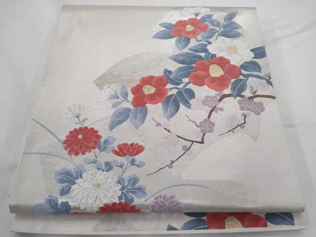 平和屋着物◎六通柄袋帯　色紙重ね花文　金銀糸　正絹　逸品　AABN4189ps