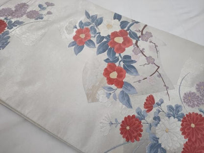 平和屋着物◎六通柄袋帯　色紙重ね花文　金銀糸　正絹　逸品　AABN4189ps