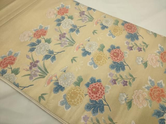 平和屋着物◎六通柄袋帯　唐織　草花文　金糸　正絹　逸品　AABN4191ps