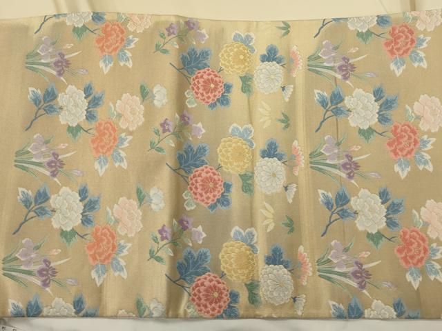 平和屋着物◎六通柄袋帯　唐織　草花文　金糸　正絹　逸品　AABN4191ps