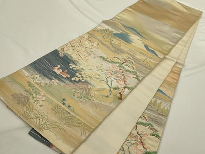 平和屋着物◎六通柄袋帯　唐織　流水風景文　金銀糸　正絹　逸品　AABN4200ps