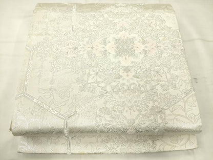 平和屋着物◎六通柄袋帯　唐織　亀甲花文　銀糸　正絹　逸品　AABN4271ps