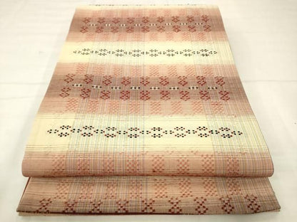平和屋着物●両面全通柄袋帯　紬地　花織　横段文　間道　正絹　逸品　AABN4321pf