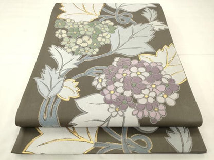 平和屋着物●六通柄袋帯　草花文　金糸　正絹　逸品　AABN4322pf