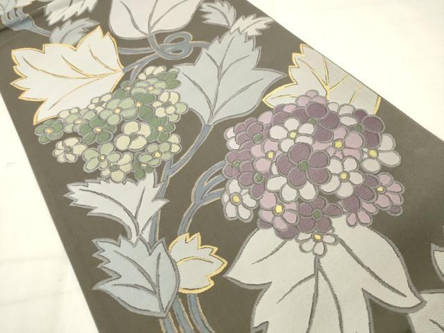平和屋着物●六通柄袋帯　草花文　金糸　正絹　逸品　AABN4322pf