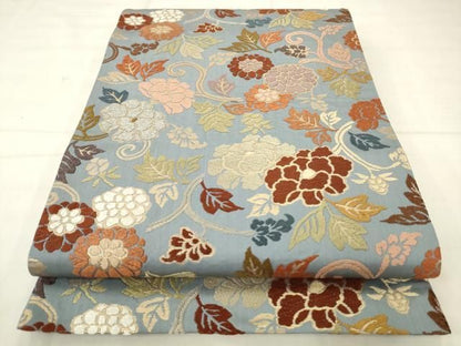 平和屋着物●六通柄袋帯　唐織　草花文　金糸　正絹　逸品　AABN4324pf