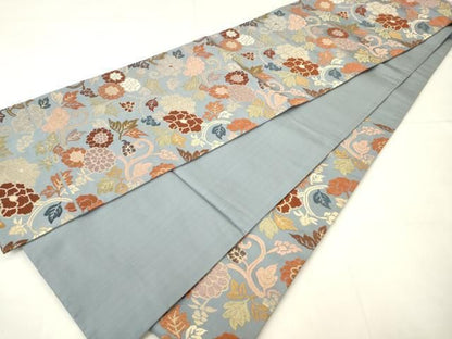 平和屋着物●六通柄袋帯　唐織　草花文　金糸　正絹　逸品　AABN4324pf