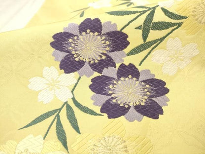 平和屋着物●六通柄袋帯　流水草花文　金糸　正絹　逸品　AABN4331pf