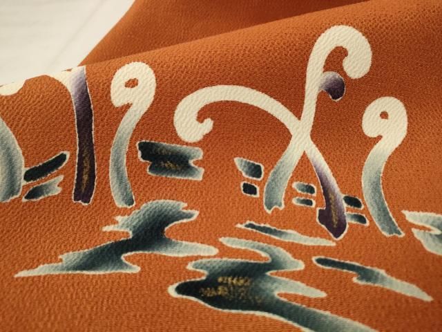 平和屋着物●九寸名古屋帯　幾何学文様　金彩　鬼しぼ縮緬　正絹　逸品　AABN4336pf