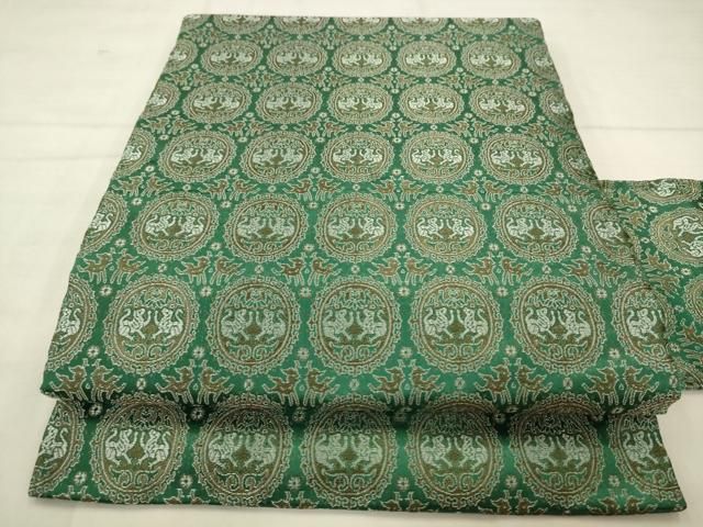 平和屋着物●全通柄九寸名古屋帯　円文白虎朱雀錦　正絹　逸品　AABN4355pf