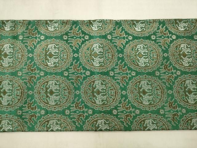 平和屋着物●全通柄九寸名古屋帯　円文白虎朱雀錦　正絹　逸品　AABN4355pf