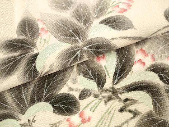 平和屋着物●九寸名古屋帯　作家物　手描き　枝花文　鬼しぼ縮緬　正絹　逸品　AABN4363pf