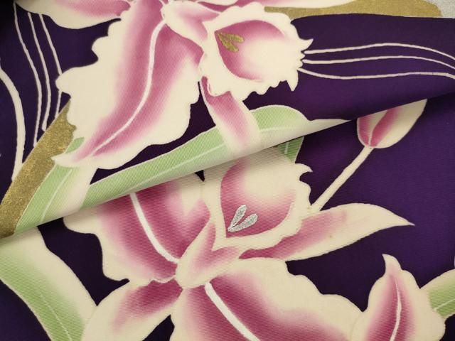 平和屋着物●塩瀬　九寸名古屋帯　草花文　金銀彩　正絹　逸品　AABN4364pf