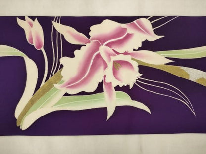 平和屋着物●塩瀬　九寸名古屋帯　草花文　金銀彩　正絹　逸品　AABN4364pf