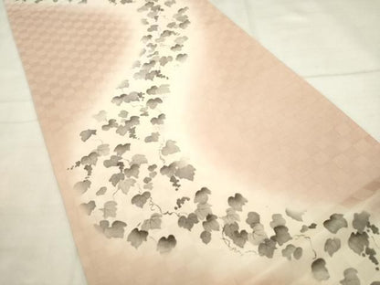 平和屋着物●六通柄袋帯　手描き　流水葡萄蔦の葉文　正絹　逸品　AABN4381pf