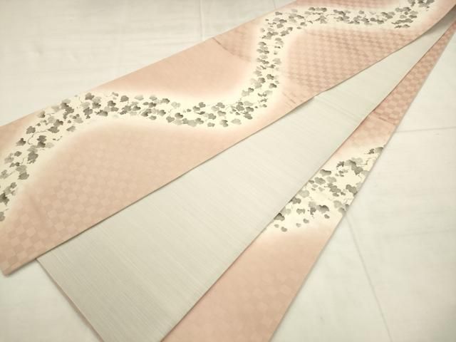 平和屋着物●六通柄袋帯　手描き　流水葡萄蔦の葉文　正絹　逸品　AABN4381pf