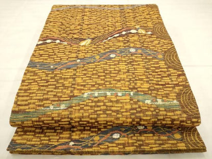 平和屋着物▽六通柄袋帯　スリーシーズン　春夏秋　櫛織　抽象文様　正絹　逸品　AABN4394pf