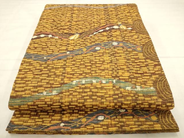 平和屋着物▽六通柄袋帯　スリーシーズン　春夏秋　櫛織　抽象文様　正絹　逸品　AABN4394pf