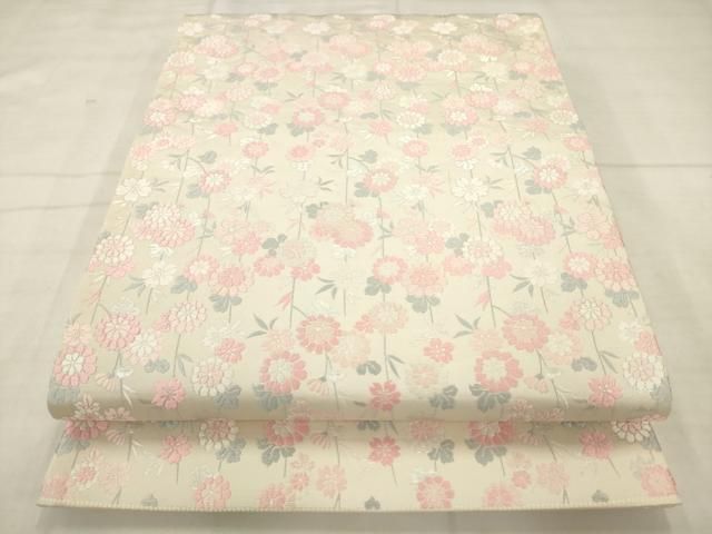 平和屋着物●六通柄袋帯　唐織　草花文　銀糸　正絹　逸品　AABN4396pf
