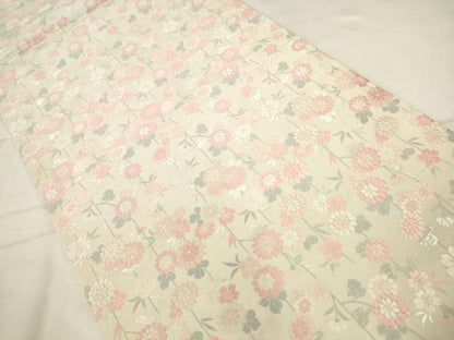 平和屋着物●六通柄袋帯　唐織　草花文　銀糸　正絹　逸品　AABN4396pf