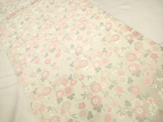 平和屋着物●六通柄袋帯　唐織　草花文　銀糸　正絹　逸品　AABN4396pf