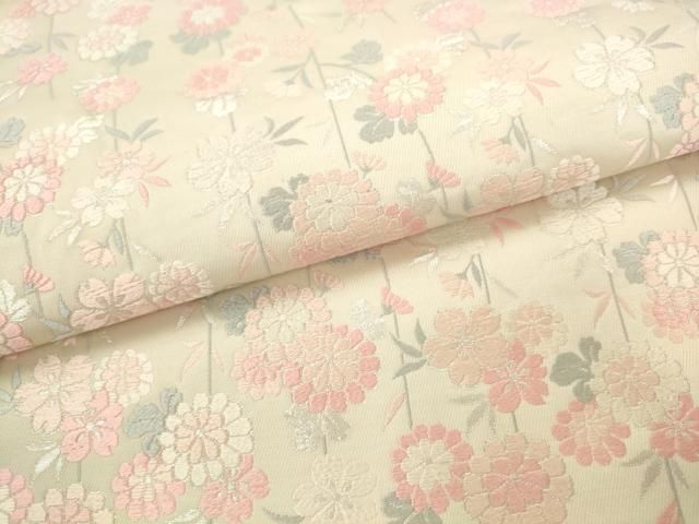 平和屋着物●六通柄袋帯　唐織　草花文　銀糸　正絹　逸品　AABN4396pf