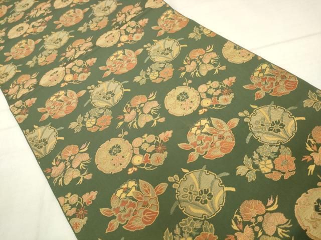 平和屋着物●名物裂一筋　西陣・あらいそ謹製　全通柄　本袋帯　雪輪草花文　正絹　逸品　AABN4397pf