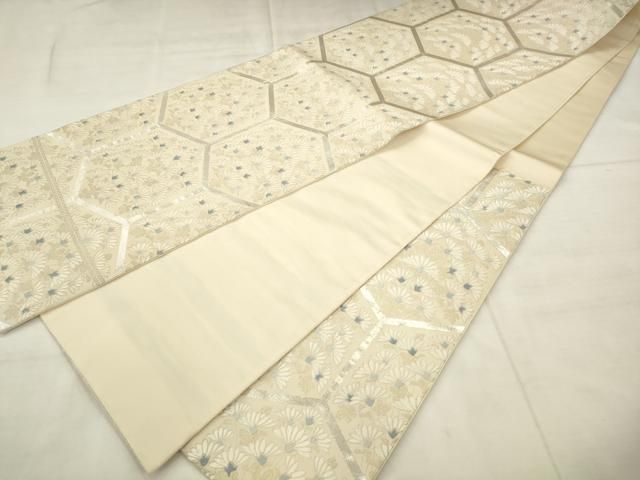 平和屋着物●六通柄袋帯　唐織　亀甲草花文　金銀糸　正絹　逸品　AABN4398pf