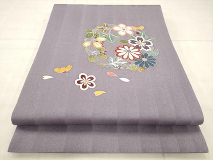 平和屋着物●太鼓柄袋帯　草花文　正絹　逸品　AABN4400pf