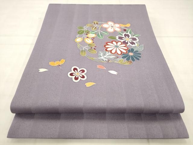平和屋着物●太鼓柄袋帯　草花文　正絹　逸品　AABN4400pf