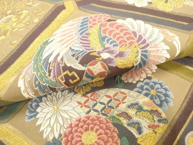 平和屋着物●六通柄袋帯　花飾春秋文　金糸　正絹　逸品　AABN4401pf