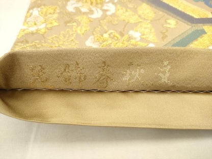 平和屋着物●六通柄袋帯　花飾春秋文　金糸　正絹　逸品　AABN4401pf