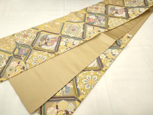 平和屋着物●六通柄袋帯　花飾春秋文　金糸　正絹　逸品　AABN4401pf