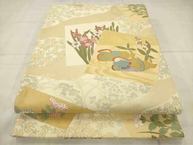平和屋着物●六通柄袋帯　唐織　虎文錦　色紙秀華文　金糸　正絹　逸品　AABN4402pf