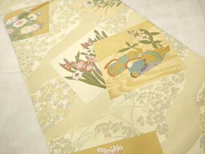 平和屋着物●六通柄袋帯　唐織　虎文錦　色紙秀華文　金糸　正絹　逸品　AABN4402pf