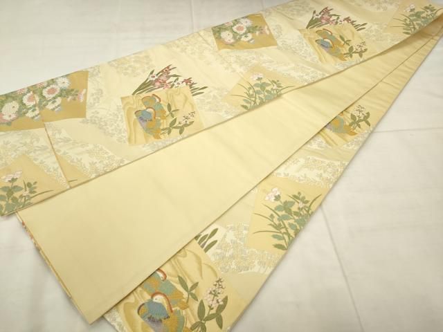 平和屋着物●六通柄袋帯　唐織　虎文錦　色紙秀華文　金糸　正絹　逸品　AABN4402pf