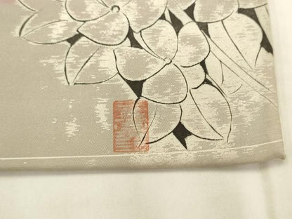 平和屋着物●太鼓柄袋帯　作家物　草花文　銀糸　正絹　逸品　AABN4404pf