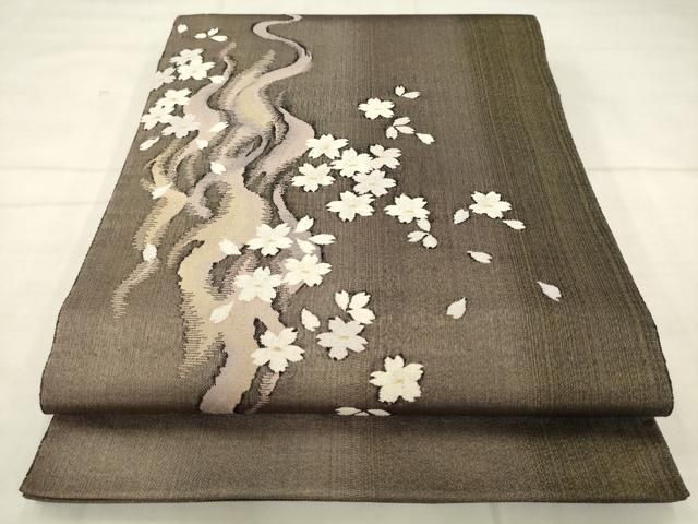 平和屋着物●太鼓柄袋帯　流水舞桜文　金糸　正絹　逸品　AABN4405pf