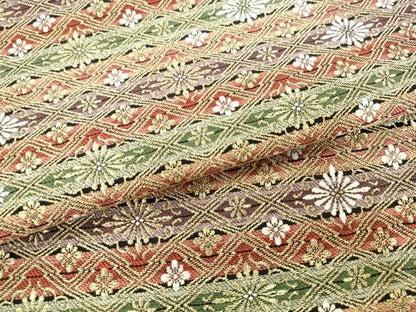 平和屋着物●六通柄袋帯　彩段有職文　金糸　正絹　逸品　AABN4407pf