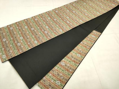 平和屋着物●六通柄袋帯　彩段有職文　金糸　正絹　逸品　AABN4407pf