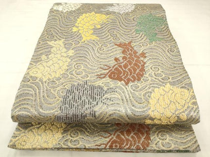 平和屋着物●六通柄袋帯　荒磯　金銀糸　正絹　逸品　AABN4408pf