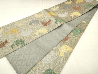 平和屋着物●六通柄袋帯　荒磯　金銀糸　正絹　逸品　AABN4408pf